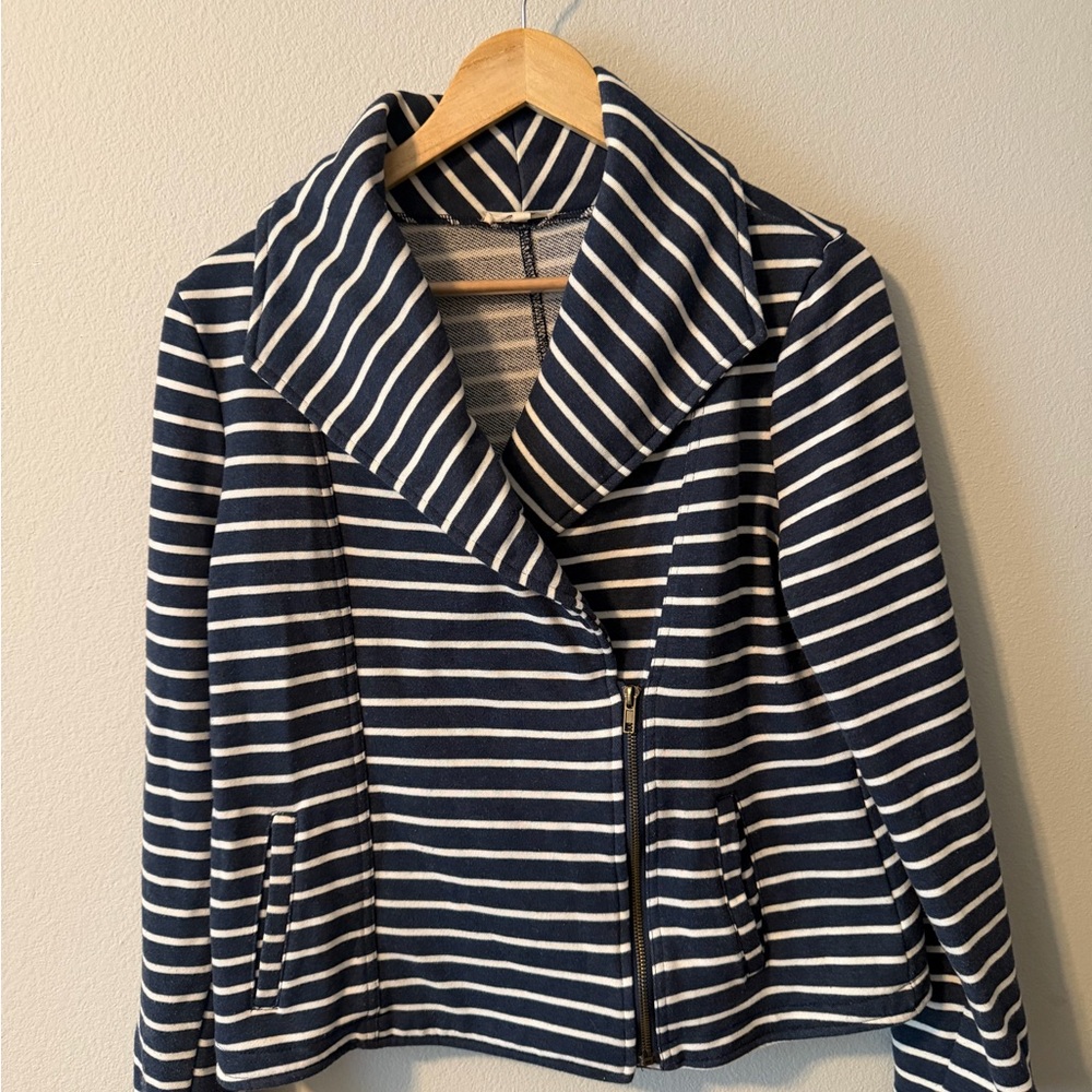 Navy and White Striped Women's Jacket